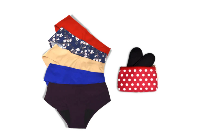 Assorted pieces of Ruby Love Period Panties that work for light, medium, and heavy periods