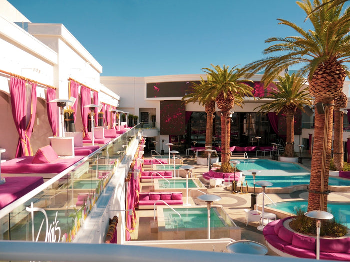 Swimming pool area set up for a spa party