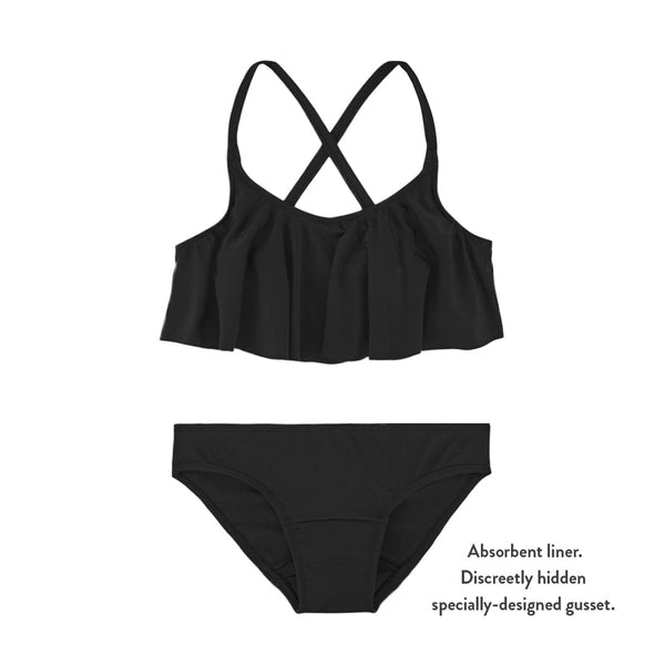 Teen Period Swimwear Ruffle Set Black Sea Ruby Love